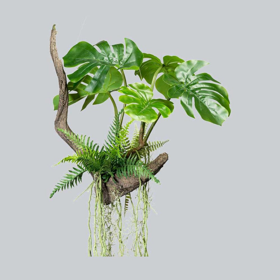 Exkluzív megjelenésű, prémium minőségű, élethű "Real Touch" hatású, függeszthető, 160 cm magas mesterséges mű filodendron kompozíció páfránnyal