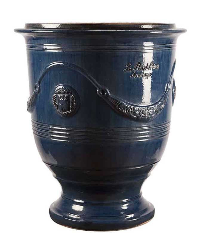 Prémium minőségű, tradicionális kék színű mázas, kézműves Anduze kerámia kaspó a "Vase d'Anduze" kollekcióból