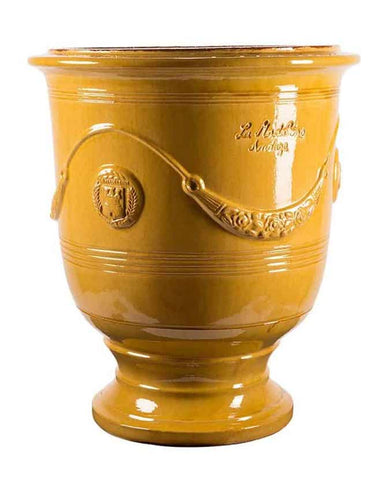 Prémium minőségű, tradicionális sárga színű mázas, kézműves Anduze kerámia kaspó a "Vase d'Anduze" kollekcióból