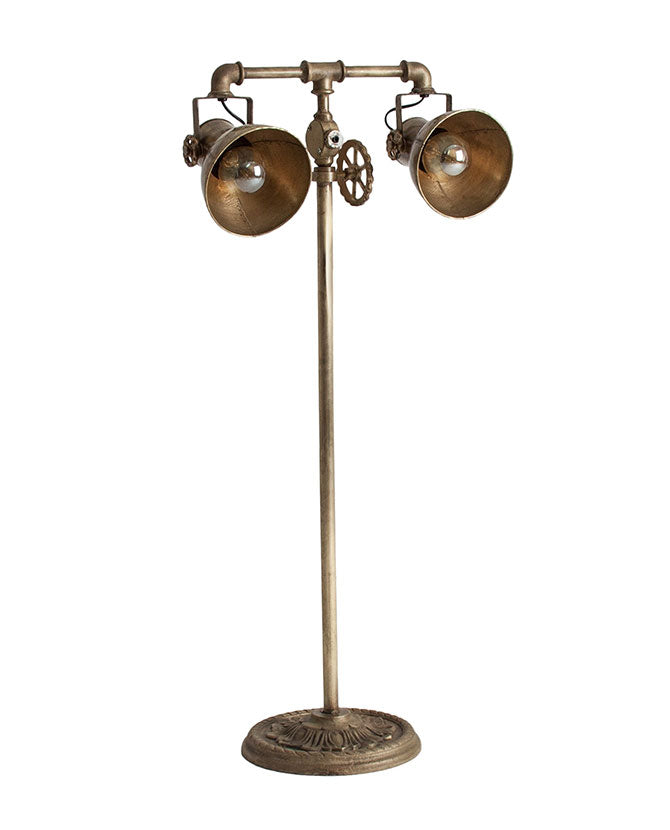 Ipari stílusú, állítható magasságú, 2 lámpás antikolt bronz színű állólámpa