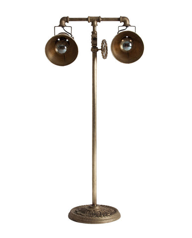 Ipari stílusú, állítható magasságú, 2 lámpás antikolt bronz színű állólámpa