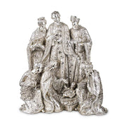 Prémium kategória, exkluzív megjelelésű, 40,5 cm magas, ezüst színű karácsonyi betlehem