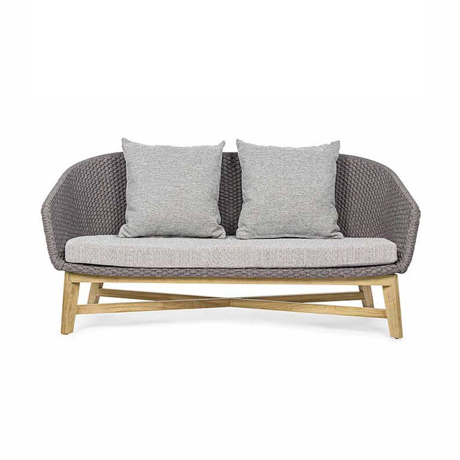 Prémium kategóriás, 2 személyes design kerti kanapé szürke színű párnákkal