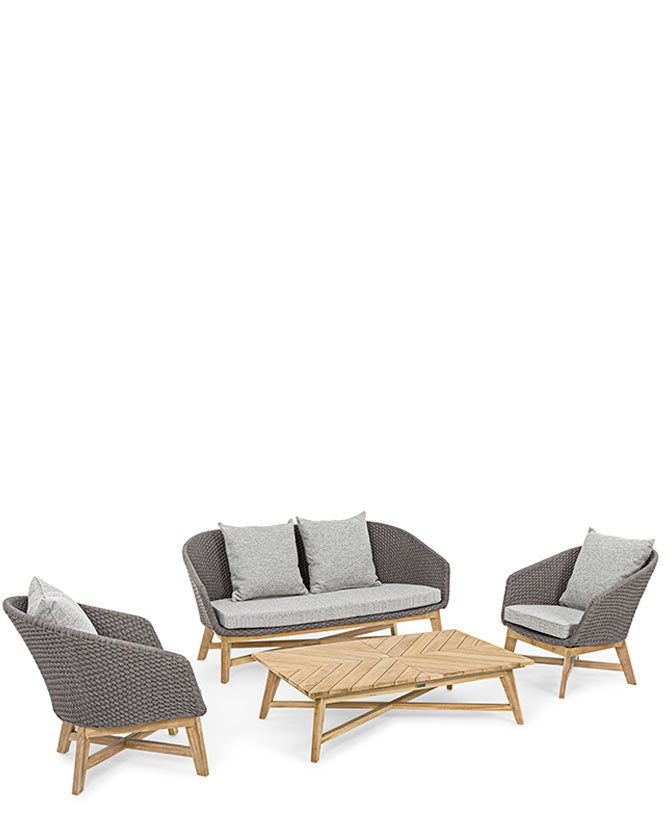 Prémium kategóriás, 2 személyes design kerti kanapé szürke színű párnákkal