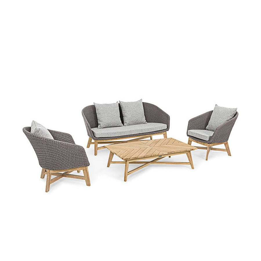 Prémium kategóriás, 2 személyes design kerti kanapé szürke színű párnákkal