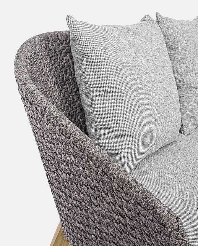 Prémium kategóriás, 2 személyes design kerti kanapé szürke színű párnákkal