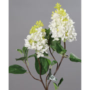 89 cm magas, élethű, krém színű, virágzó orgona ág üde zöld levelekkel