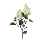 89 cm magas, élethű, krém színű, virágzó orgona ág üde zöld levelekkel