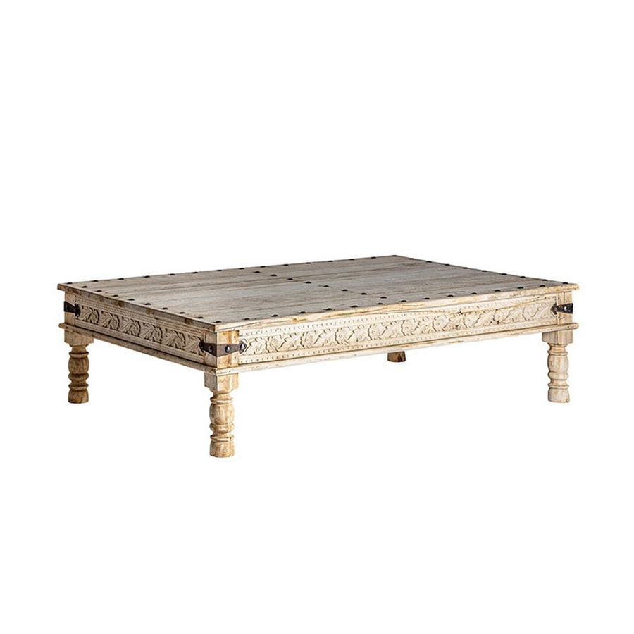 Prémium kategóriás, orientál stílusú, nagyméretű faragott mangófa dohányzóasztal