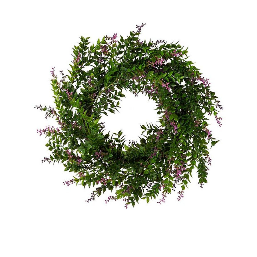 Mesterséges, mű puszpáng bukszus koszorú, rózsaszín virágokkal