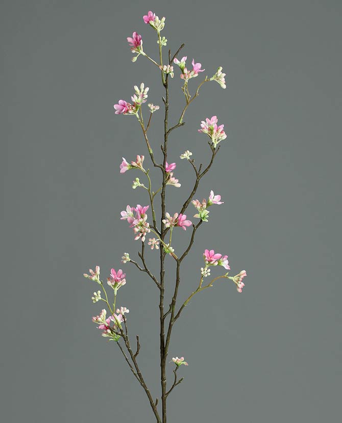 100 cm magas, élethű, apró rózsaszín színű virágú mű hétfiúvirágcserje