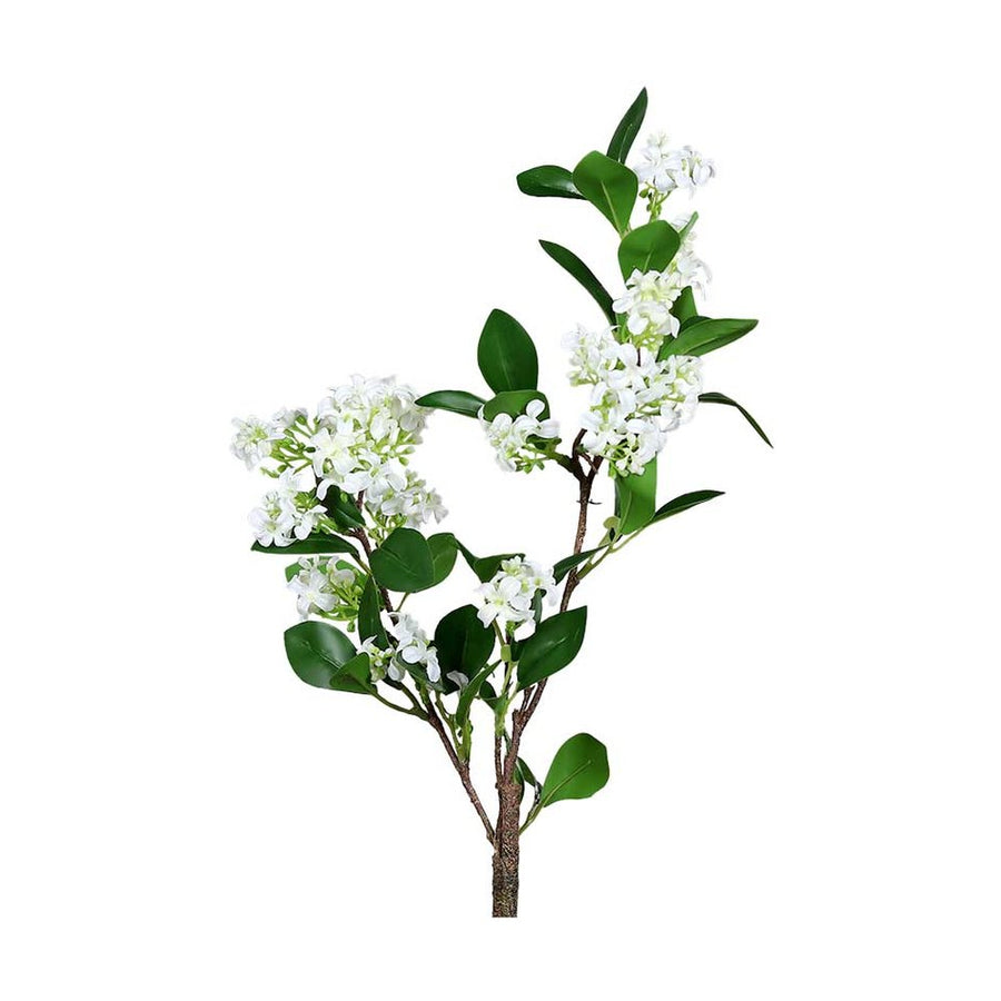 64 cm magas, élethű, krém színű, virágzó mű cserje ág 