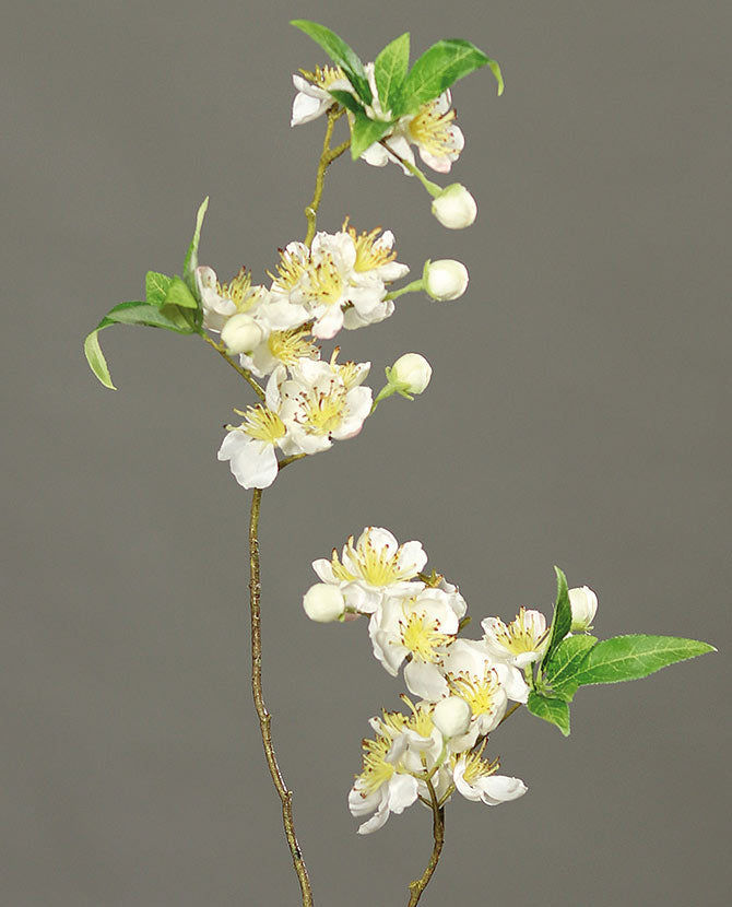 85 cm magas, élethű, krém színű virágzó mű cseresznyefa ág