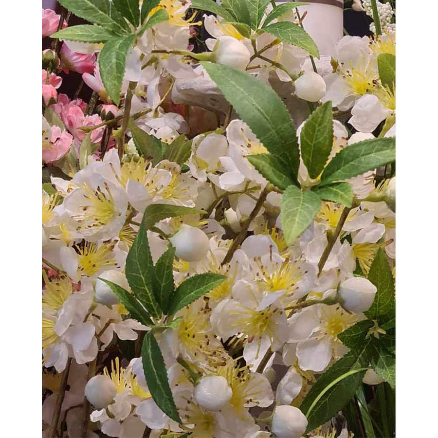 85 cm magas, élethű, krém színű virágzó mű cseresznyefa ág