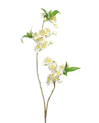 85 cm magas, élethű, krém színű virágzó mű cseresznyefa ág