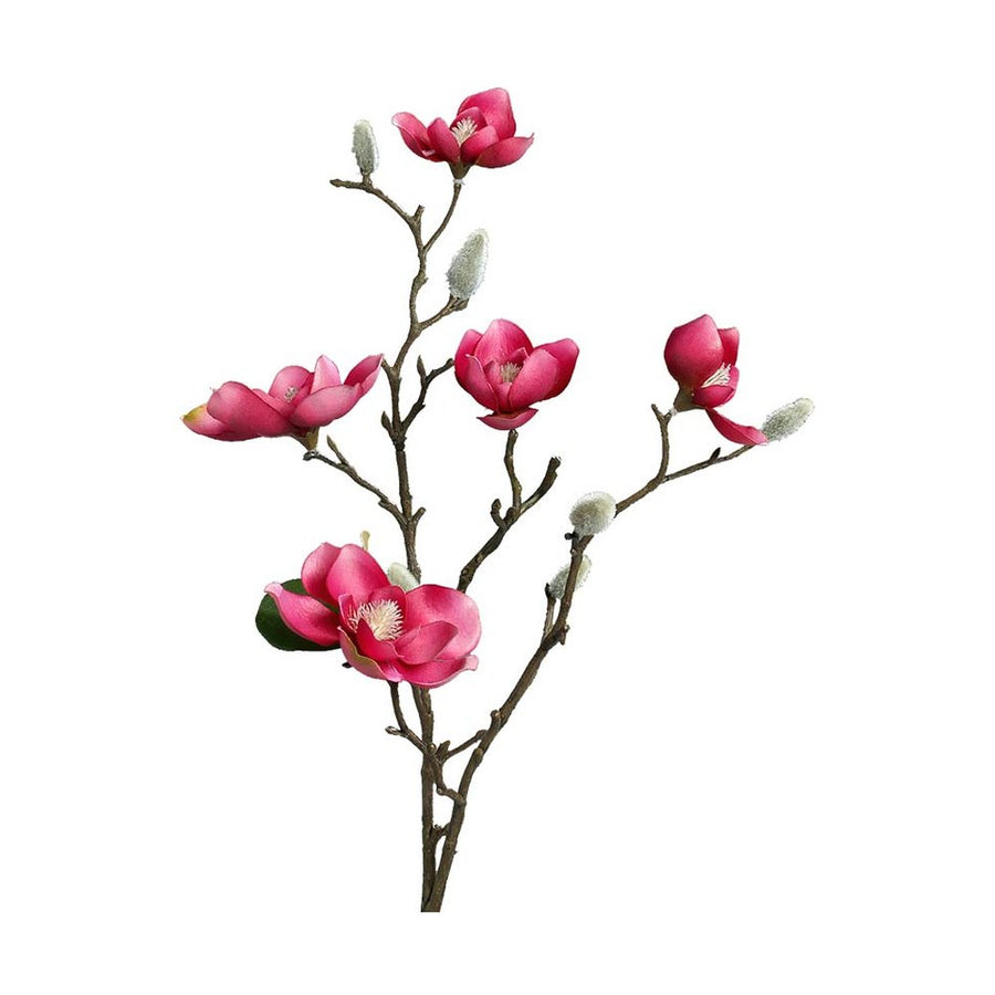 Élethű, fukszia színű, virágzó magnólia művirág nyílt és rügyező virágokkal.