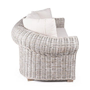 Prémium kategóriás, mediterrán stílusú 3 személyes rattan kanapé tört fehér párnákkal