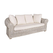 Prémium kategóriás, mediterrán stílusú 3 személyes rattan kanapé tört fehér párnákkal