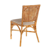 Klasszikus vintage stílusú, rattanból készült, ekrü színű vászon üléses, kézműves étkezőszék