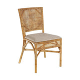 Klasszikus vintage stílusú, rattanból készült, ekrü színű vászon üléses, kézműves étkezőszék