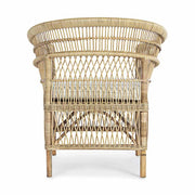 Skandináv és mediterrán stílusú, rattanból készült fotel, ekrü színű pamutvászon ülőpárnával.