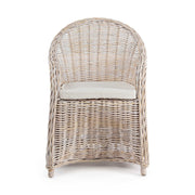 Natúr színű, természetes rattanból készült, kézműves kerti fotel, ekrü színű pamutvászon ülőpárnával.