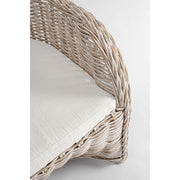 Natúr színű, természetes rattanból készült, kézműves kerti fotel, ekrü színű pamutvászon ülőpárnával.