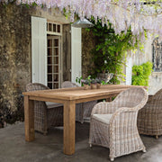 Natúr színű, természetes rattanból készült, kézműves kerti fotel, ekrü színű pamutvászon ülőpárnával.