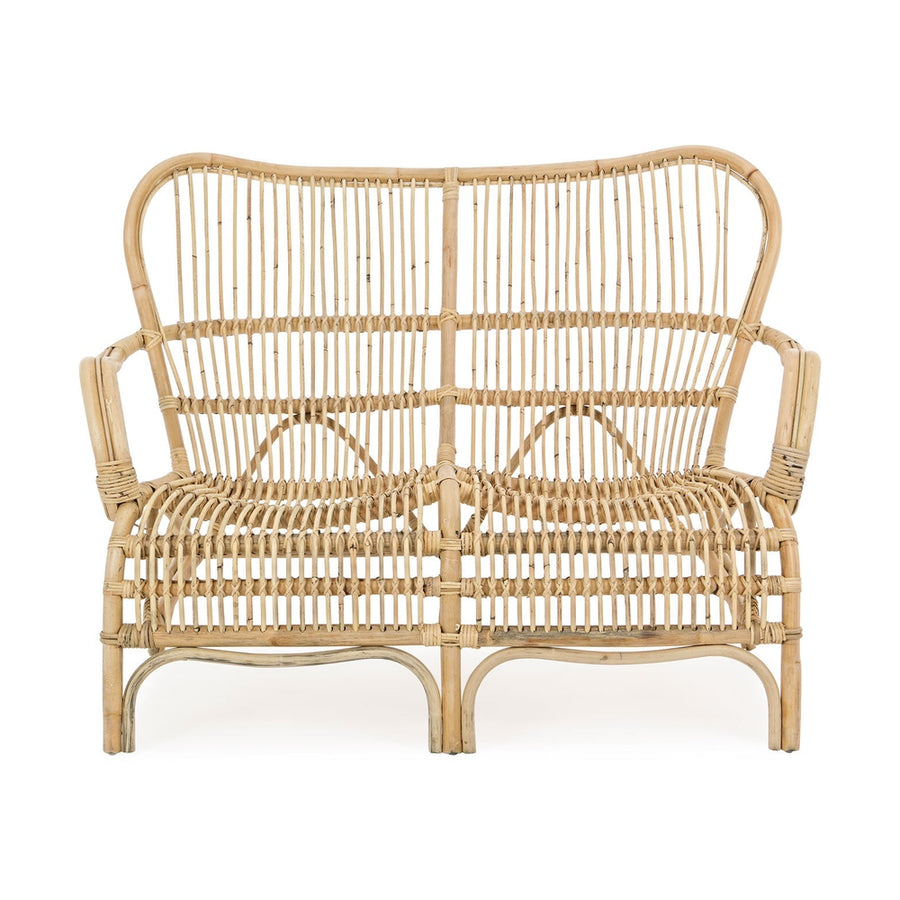 Skandináv és mediterrán stílusú, natúr színű valódi rattanból készült,, 2 személyes Clarita kerti kanapé.