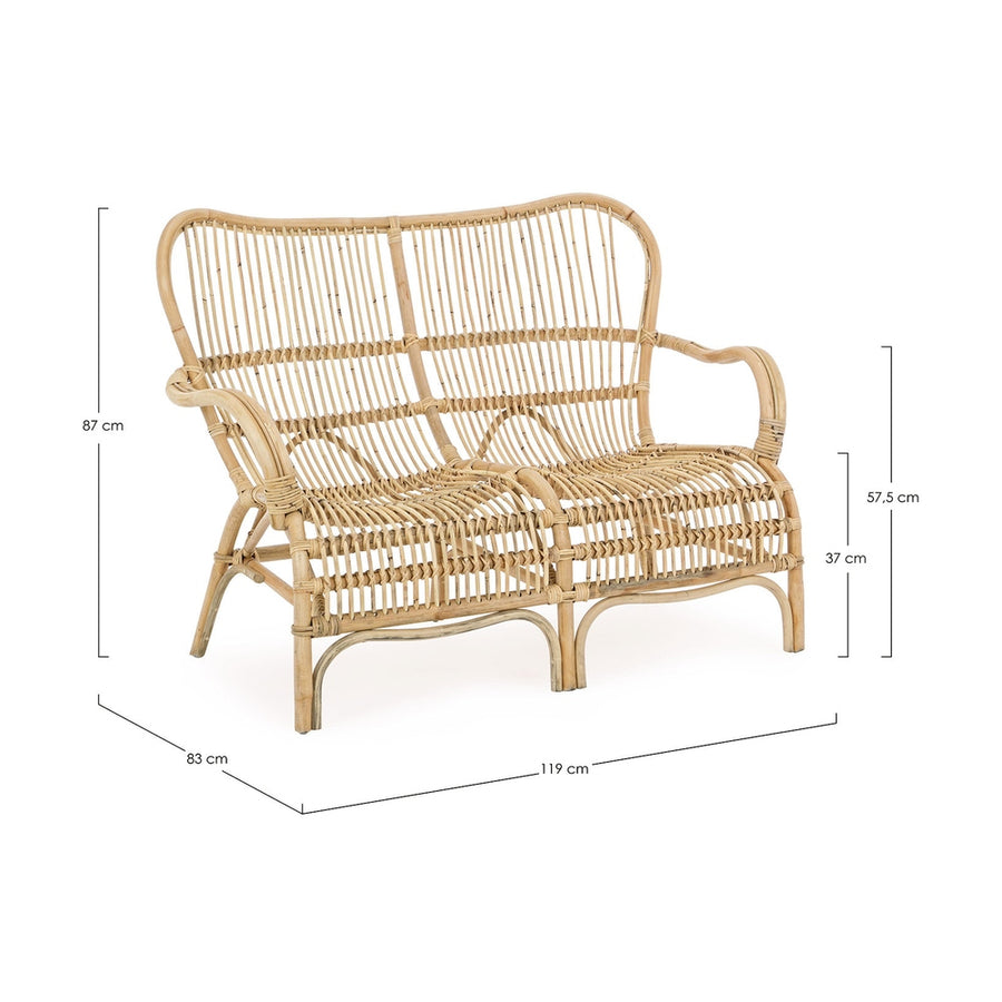 Skandináv és mediterrán stílusú, natúr színű valódi rattanból készült,, 2 személyes Clarita kerti kanapé.