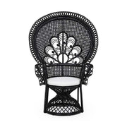 Valódi rattanból készült, fekete színű kézműves páva fotel, ekrü színű ülőpárnával.