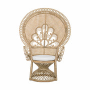 Valódi rattanból készült, natúr színű kézműves páva fotel, ekrü színű ülőpárnával.