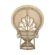 Valódi rattanból készült, natúr színű kézműves páva fotel, ekrü színű ülőpárnával.