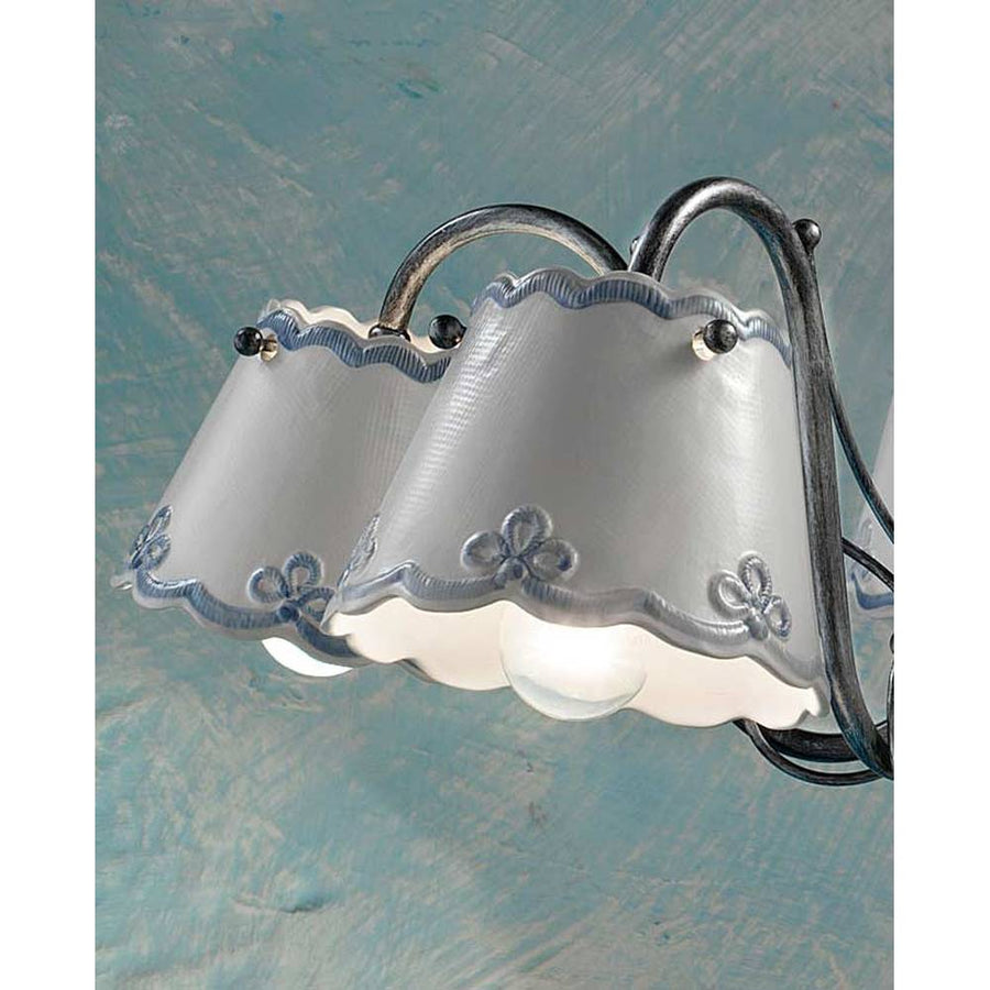 Mázas kerámiából és fémből készült, 3 karú kézműves csillár.