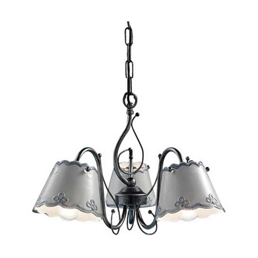 Mázas kerámiából és fémből készült, 3 karú kézműves csillár.