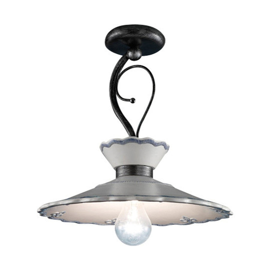 Mázas kerámiából és fémből készült, kézműves mennyezeti lámpa.