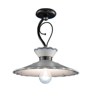 Mázas kerámiából és fémből készült, kézműves mennyezeti lámpa.