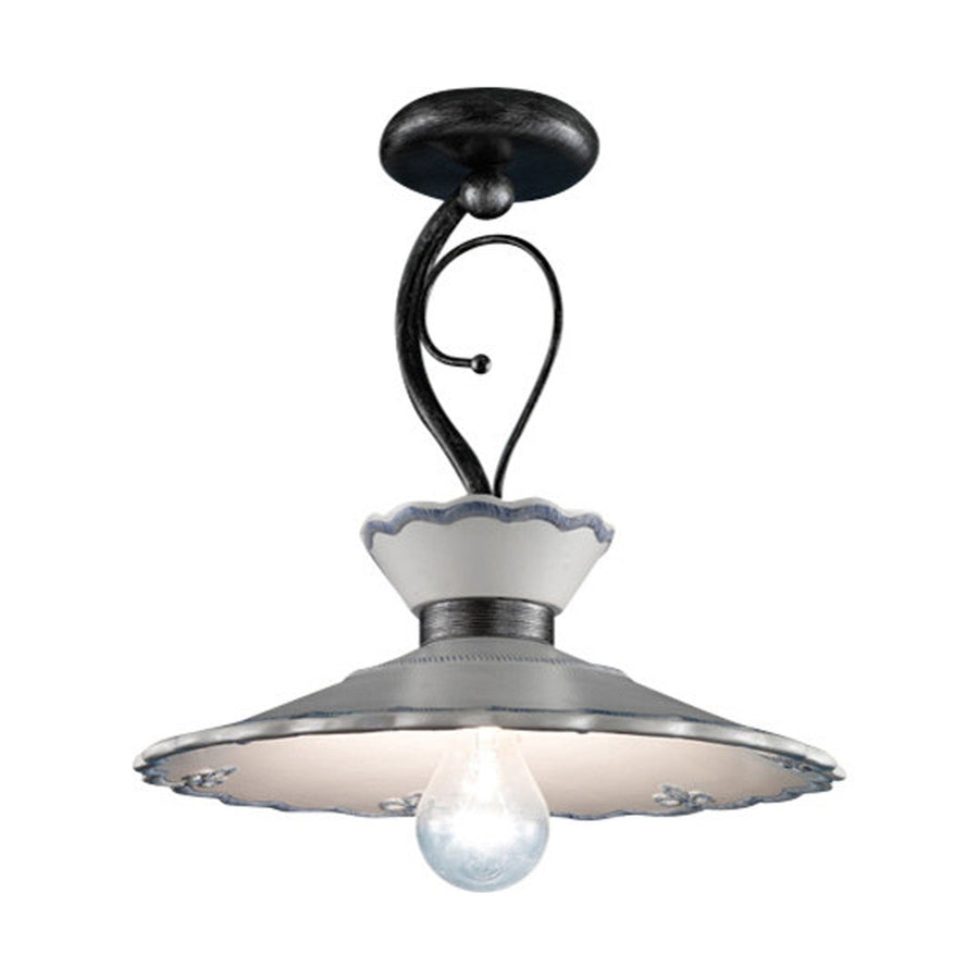 Mázas kerámiából és fémből készült, kézműves mennyezeti lámpa.