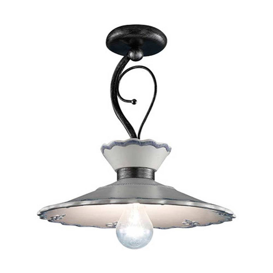 Mázas kerámiából és fémből készült, kézműves mennyezeti lámpa.