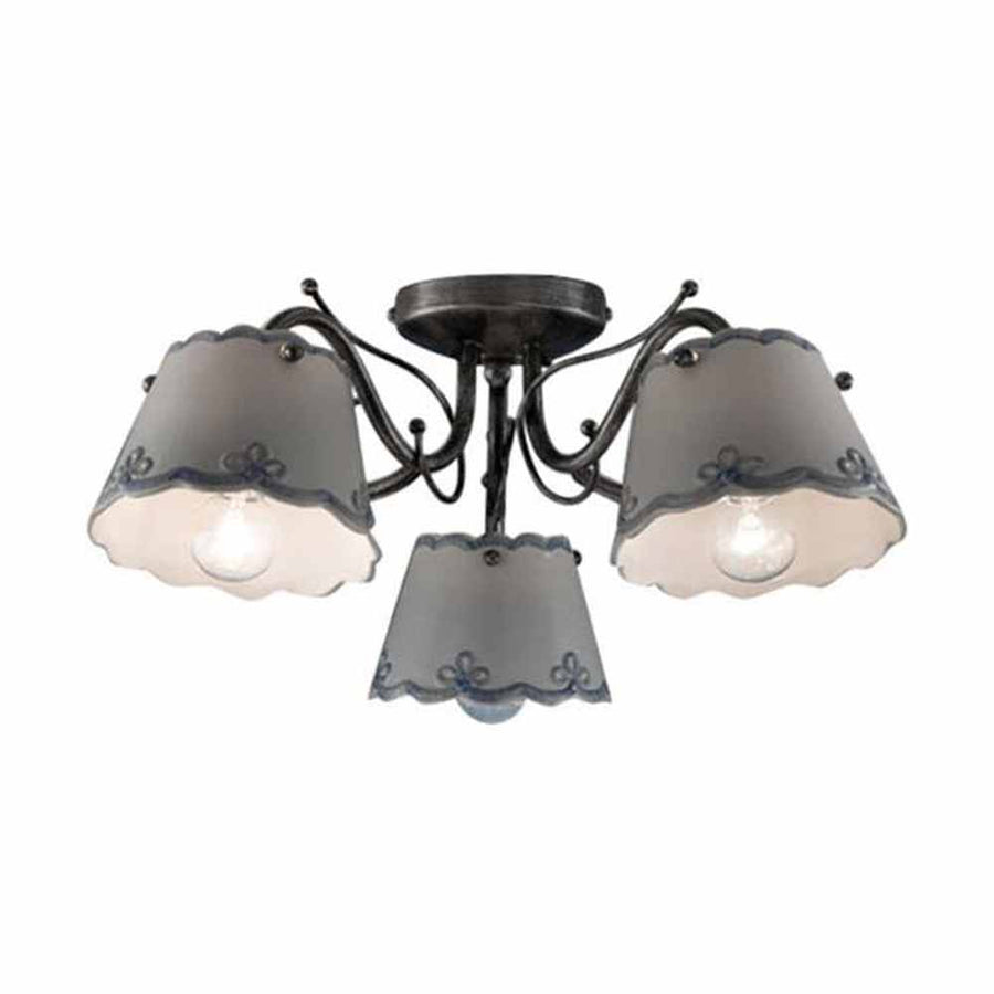 Mázas kerámiából és fémből készült, kézműves mennyezeti lámpa.