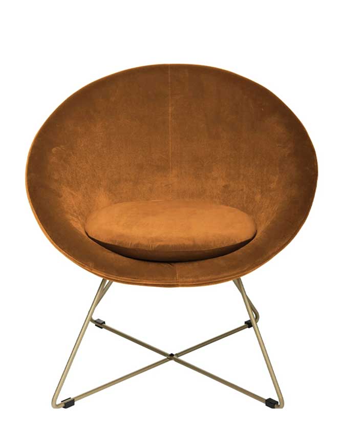 2 db modern retro stílusú, borostyánsárga színű bársonnyal kárpitozott fotel, arany színű fém lábakkal
