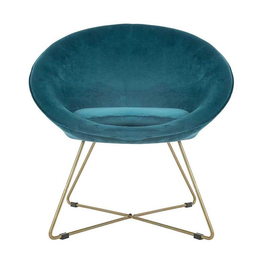 2 db modern retro stílusú, olajkék színű bársonnyal kárpitozott fotel, arany színű fém lábakkal