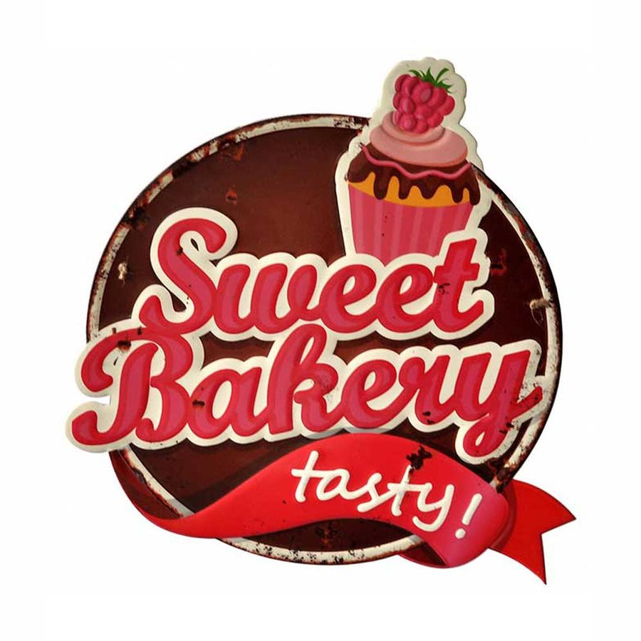 Retro stílusú, dombornyomott fém reklámtábla, Sweet Bakery felirattal