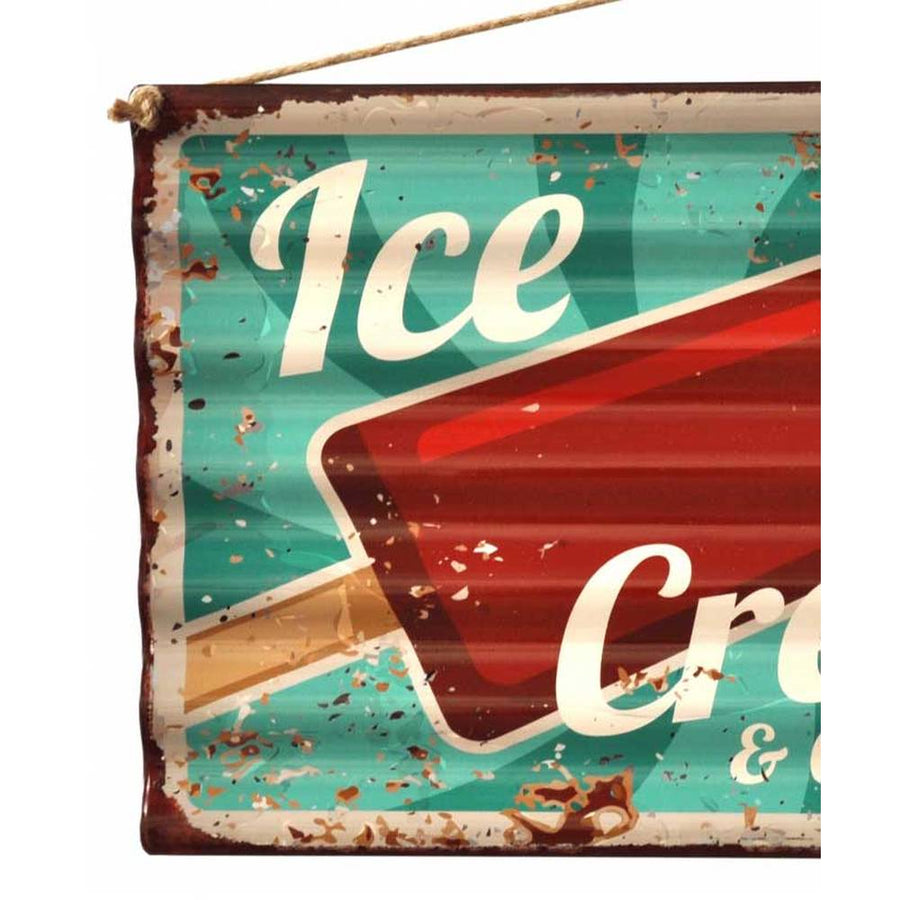 Retro stílusú, hullámlemezes fém reklámtábla, Ice Cream felirattal