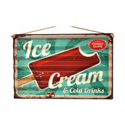 Retro stílusú, hullámlemezes fém reklámtábla, Ice Cream felirattal