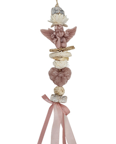 Vintage stílusú, rózsa illatú kézműves illatfüzér szív és angyal formájú krémviasz figurával
