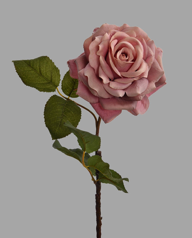 Rózsa művirág, nyílt mályva színű virágfejjel.