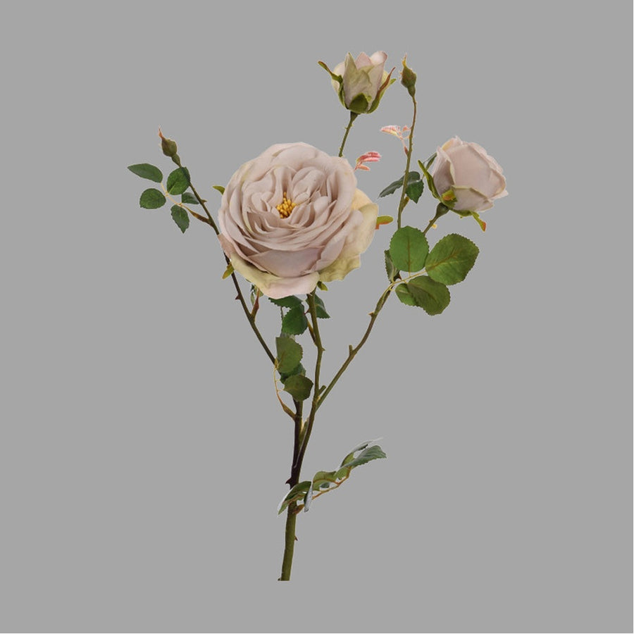 Vintage stílusú,, fáradt bézs színárnyalatú, mű rózsa ág, nyílt és bimbós virágfejekkel.