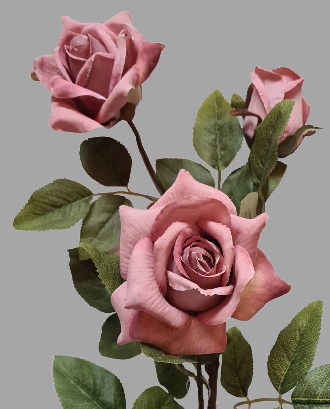 Vintage stílusú, fáradt mályva színű, mesterséges mű rózsa ág.