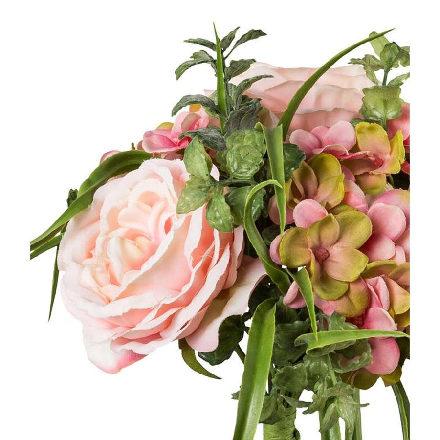 Rózsaszín színű, mesterséges művirág rózsacsokor hortenziával